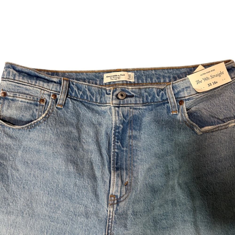 Abercrombie & Fitch The 90s Straight Ultra High‎ Rise Jeans Light Wash Denim - Picture 3 of 6